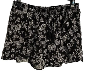Black White Shorts Floral Girls Size XL Wrap Look Tie Front Rayon Ruffle Trim - Picture 1 of 14