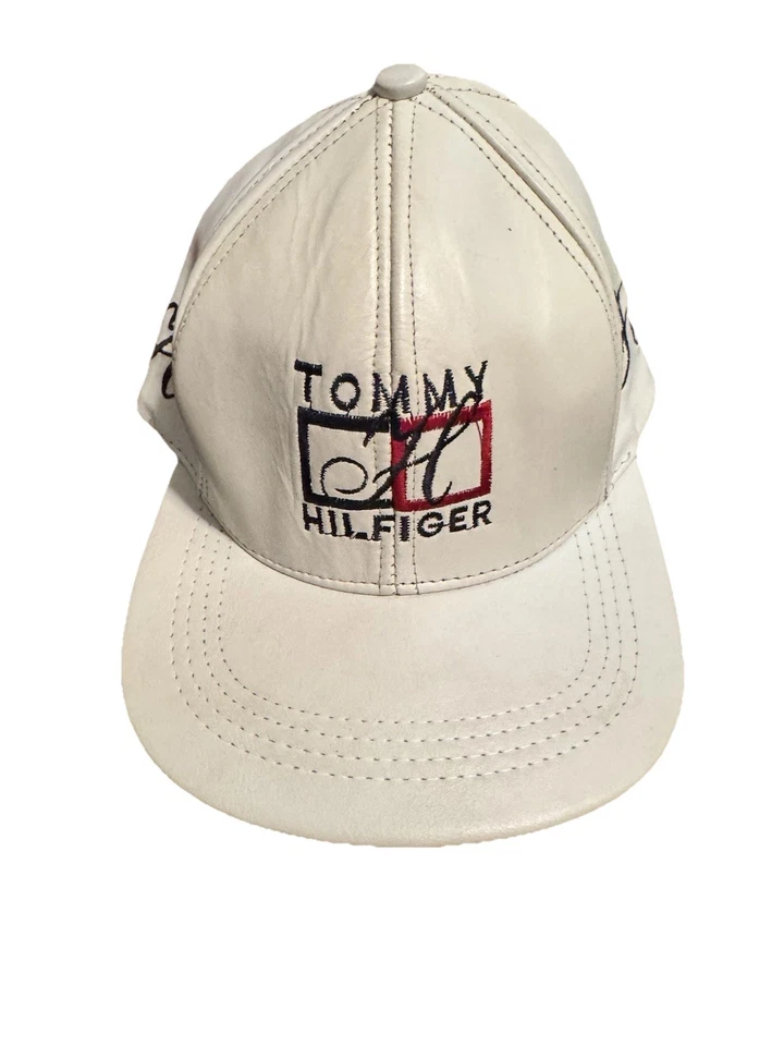 Tommy Hilfiger Vintage Para Hombre Cuero Marrón Bordado Logo Gorra Sombrero Correa Trasera Foto 1 de 4