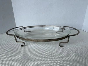 Vintage Oval Glass Casserole serving platter with Silverplate Footed Stand - Picture 1 of 9