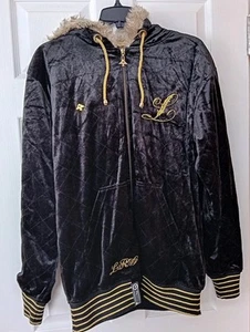 LRG Men VTG Opulent Blk Velvet Hoody Jckt Sz:L Streetwear Meets Old Money Rare - Picture 1 of 22