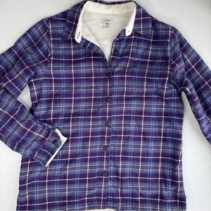 L.L Bean Purple Plaid Shacket Jacket Button Up Fleece Women Size Small Flannel - Picture 1 of 5
