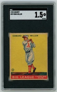 1933 Goudey #59 Edmund (Bing) Miller Philadelphia Athletics SGC 1,5 FR (65343) - Foto 1 di 2