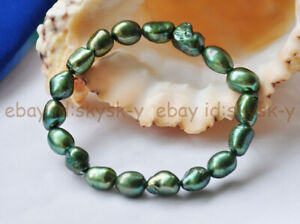 8-9MM Multi-Color Natural Freshwater Baroque Pearl Elastic Bracelet 7.5''