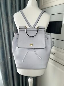 Dolce Gabbana Womens Sicily Pale Blue Leather Medium Backpack Handbag Bag