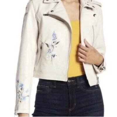 Mujer Talla Chaquetas de moto S de imitación de cuero bordado floral Foto 1 de 4