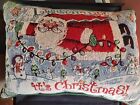 2 Vintage Santa Tapesrty Decorative Throw Pillows "Lighten Up It's Christmas"