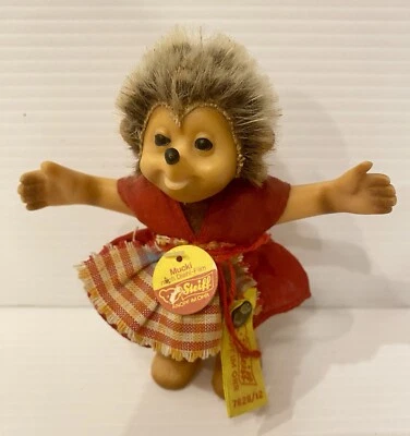 Steiff Mucki Hedgehog Doll Mohair 1970s 12cm ID Button - 7628/12 - image 1 of 4