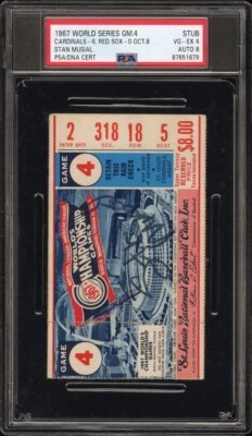 1967 World Series Ticket Stub Game 4 Autographed By Stan Musial PSA VG-EX 4 Foto 1 de 4