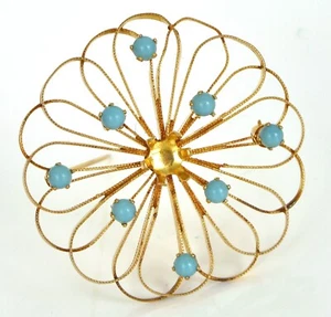 VINTAGE BEAUTIFUL 10K YELLOW GOLD FLOWER TURQUOISE BROOCH MISSING CENTER 3.6G - Picture 1 of 2