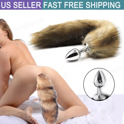 Cauda de raposa falsa com plugue anal de metal jogo de romance feminino jogos de brinquedos sexuais engraçados - Imagem 1 de 4
