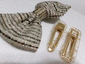 3 clip per capelli fili scintille 1 fiocco impugnatura per capelli 2 fiocchi d'oro clip barra acrilica - Foto 1 di 10