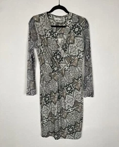 Vestido estilo envolvente manga larga acanalado jersey estampado piel serpiente gris Riani Reino Unido 12 - Imagen 1 de 11