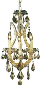 Elegant Maria Theresa Gold 4 Lights Pendant Royal Cut Golden Teak Smoky Crystal - Picture 1 of 1