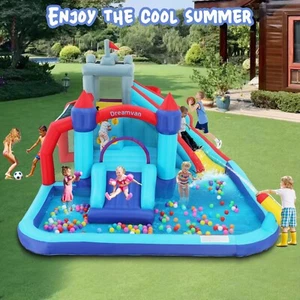 Mehrere Spielbereiche Aufblasbare Hüpfburg mit Luftgebläse für Sommer Happy Day - Bild 1 von 16