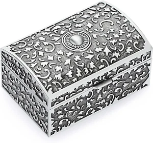 Vintage Metal Jewelry Box Small Trinket Storage Box Treasure Chest Case Ring Hol - Picture 1 of 12