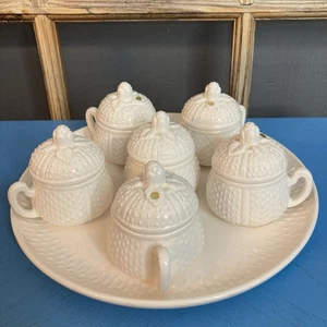 Mottahedeh Musee des Arts Pots de Creme Set of 6 with Tray and Lids READ - Picture 1 of 12