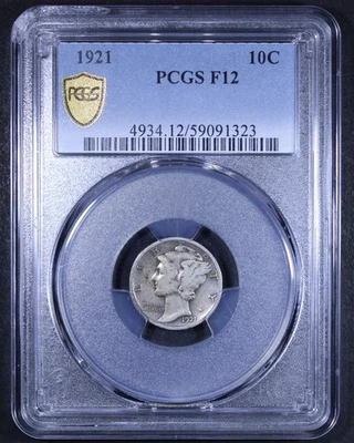 1921 Mercury Dime - 10c PCGS F12 - PCGS Gold Shield - Image 1 of 4