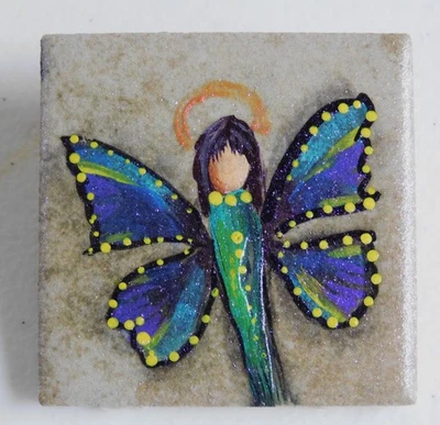 Angel Fairy Butterfly Wings Painted on Ceramic Tile Magnet Art by Rain Crow - Image 1 of 4