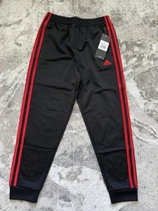 Adidas Boys Tricot Jogger Pants Black Red Stripes Logo, Size 7 - Picture 1 of 10