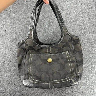 Coach Black Ergo Hobo Canvas Leather Trim Shoulder Bag Handbag Purse Y2K - Image 1 of 4