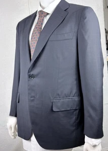 Isaia Dark Navy Indigo Windowpane Suit Jacket 130’s Wool 52IT 42US R EUC - Picture 1 of 13