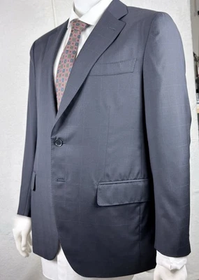 Isaia Dark Navy Indigo Windowpane Suit Jacket 130’s Wool 52IT 42US R EUC - Image 1 of 4