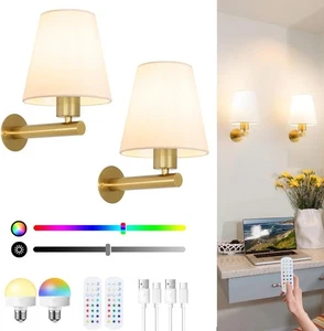 Applique da Parete Wireless Ricaricabili Set di 2 con Telecomando, Luce LED a 15 Colori - Foto 1 di 12