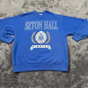 Vintage 90s Seton Hall University Pirates Crewneck Sweatshirt Blue Hanes Activew - Bild 1 von 12