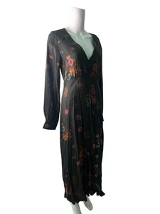 Stradvarius Maxikleid Größe L Schwarz Blumen V-Ausschnitt Damen NEU EU 44 UVP 19,99£ - Bild 1 von 12
