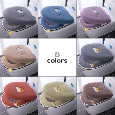 Juego de 2 alfombrillas de asiento de inodoro con funda de cojín + tapa universal suave cómodo cálido ^ Foto 1 de 4