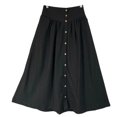 Falda midi Love Tree negra con botones delanteros línea A cintura alta talla S con bolsillos Foto 1 de 4