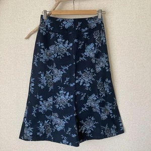Laura Ashley Denim Skirt Floral Pattern Cotton 100 Size 7 - Picture 1 of 8