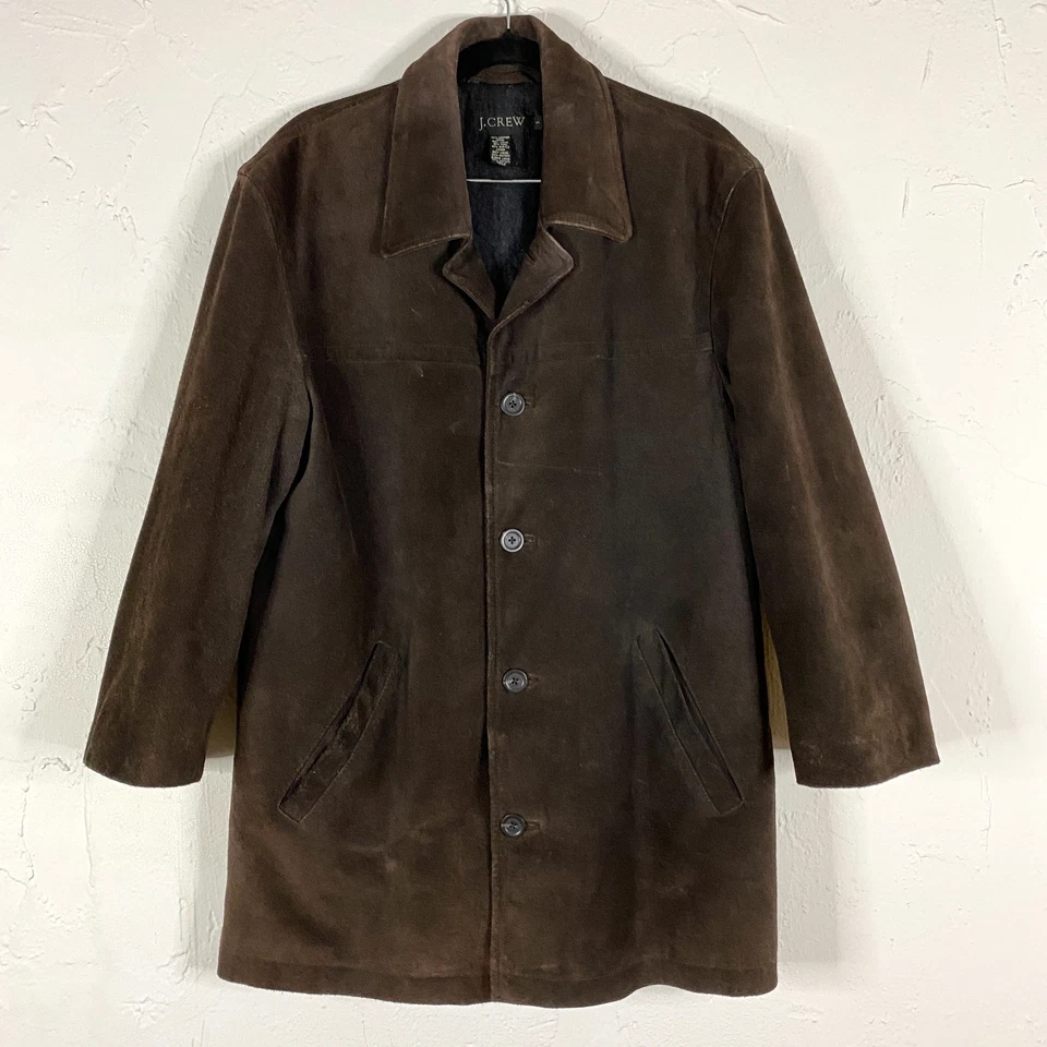 Chaqueta de cuero de gamuza vintage J.CREW para hombre pequeña lana acolchada forrada abrigo granero Foto 1 de 4