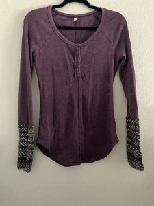 Free People Alpine Cuff Thermal Top Waffle Henley Boho M Vampire - Picture 1 of 3