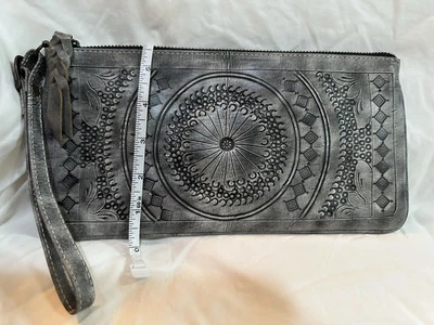 Genuine Grey Leather Native American Clutch - Image 1 of 4