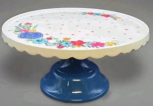 Cake Stand PIONEER WOMAN Blue Floral Design 10.75"x5.25" Melamine EUC! Country - Picture 1 of 11