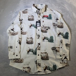 CHAPS Performance Flannel Shirt Mens Small Cream Hunting Wildlife Button Down - Picture 1 of 17