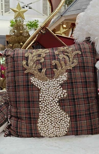 Edles Cushion X MAS Hirsch Kissen mit Inlett Braun Weiß Colmore 45 x 45 cm - Bild 1 von 2