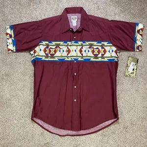 Vintage Old El Paso Hemd Herren M/L Burgundy Pearl Snap Tail Azteken Cowboy Western - Bild 1 von 11