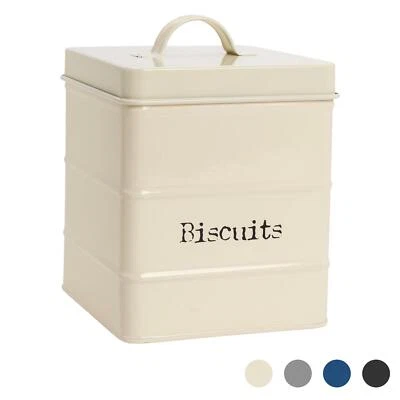 Biscuit Tin Storage Cookie Jar Barrel Canister Kitchen Vintage Metal Cream - Image 1 of 4