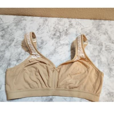 Sujetador inalámbrico Comfort Choice para mujer beige de algodón con ribete de encaje, talla 40D Foto 1 de 4