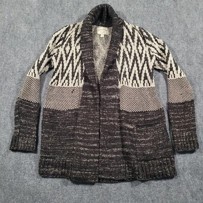 Lucky Brand Cardigan Sweater Women’s S Wool Blend Pockets Geometric *READ* - Image 1 of 4