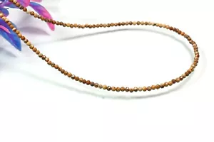 A+ Wood Jasper Faceted Round 2-3MM Gemstone Beaded Minimalist Women Necklace 24" - Picture 1 of 10