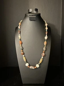 Vtg Polished Gemstone Quartz Agate Beaded Single Strand Necklace 30” Long J205 - Picture 1 of 2