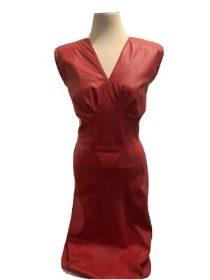 Vtg Philip Noel Red Leather Dress Sz 6 Backless 80’s  Fits like Size 0-2 - Image 1 of 4
