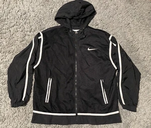 VTG Nike Jacket - White Tag Mesh Overlay Full Zip Black Back Logo - Youth XL - Picture 1 of 6