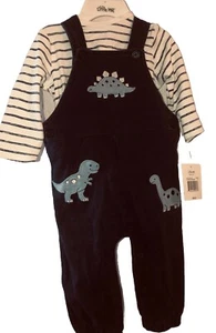 LITTLE ME New 6-9 Month BOYS KNIT Overall SET Dinosaur 2 PIECE Blue - Picture 1 of 10