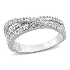 Amour Sterling Silver 3/8CT TGW White Cubic Zirconia Multirow Crossover Ring