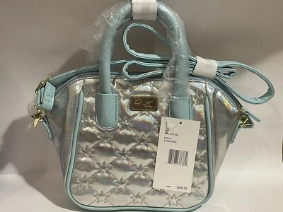 BETSEY JOHNSON SILVER HOLOGRAPHIC STAR QUILTED MINI MARINE SATCHEL PURSE BAG HTF - Image 1 of 4