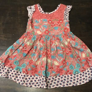 Matilda Jane Orange Aqua Floral Dress Size 4 - Picture 1 of 3
